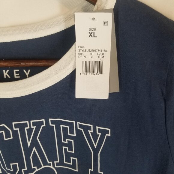 Disney Mickey Mouse TShirt Blue White Trim Crew Neck Short Sleeve Womens Size XL - Picture 4 of 7